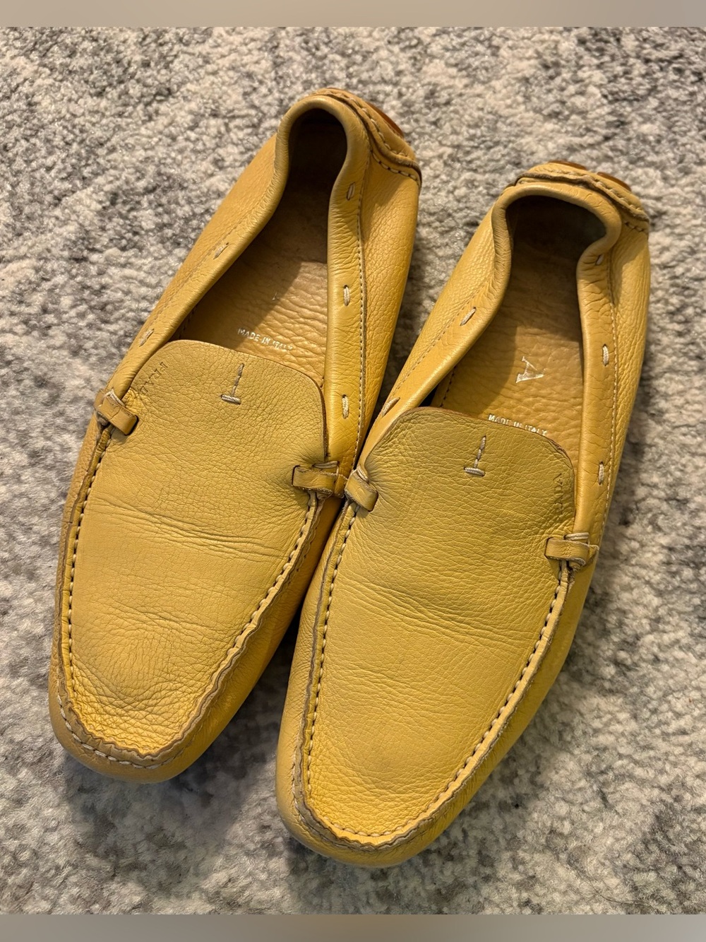 Prada Pastel Yellow Pebbled Leather Driving Loafers Moccasins